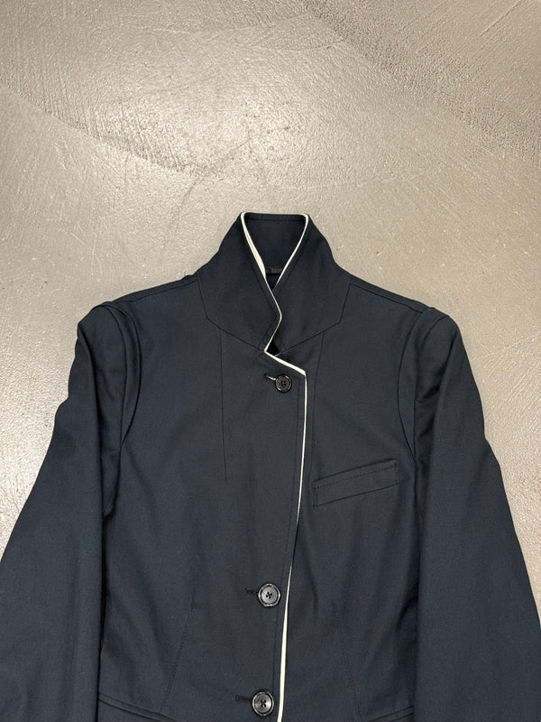 2010s Ann Demeulemeester asymmetrical blazer with white piping