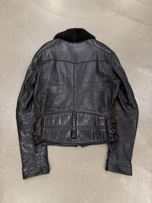A/W2005 Dolce & Gabbana shearling collar leather biker jacket