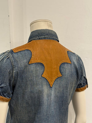 2000s Dsquared2 western denim leather panel shirt