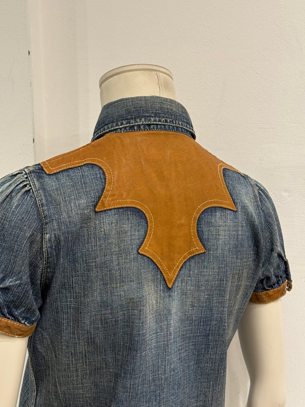 2000s Dsquared2 western denim leather panel shirt