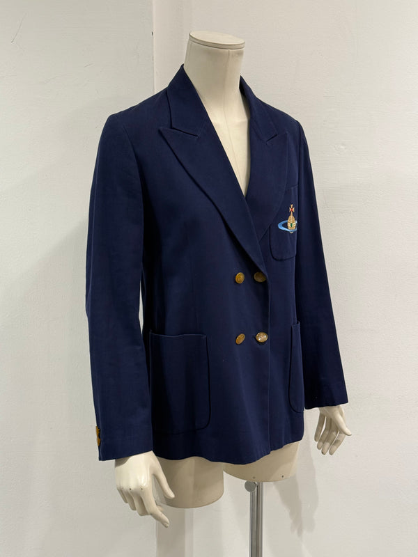 1990s Vivienne Westwood red label orb embroidered double-breasted blazer