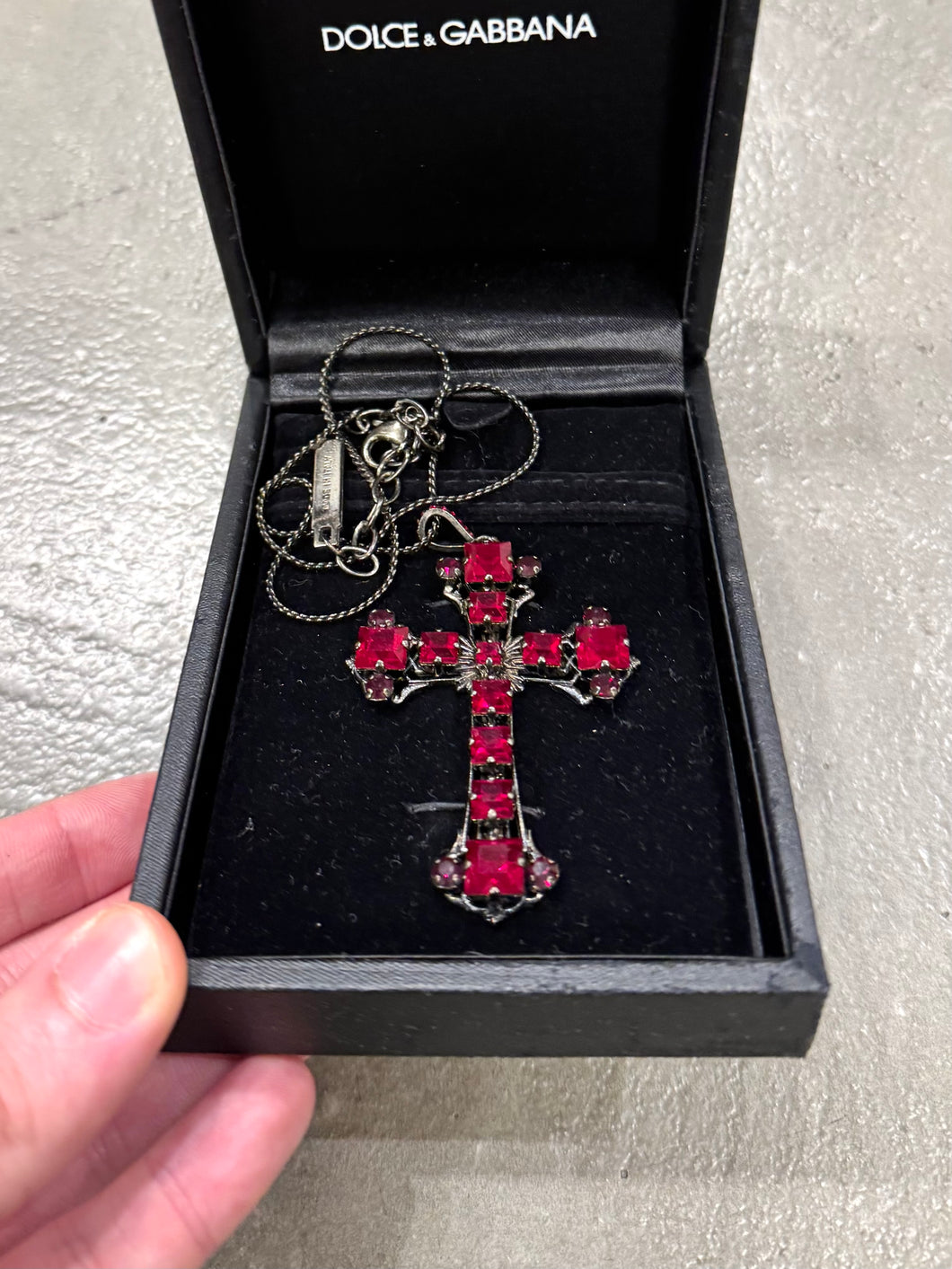 2000s Dolce & Gabbana red stone cross necklace