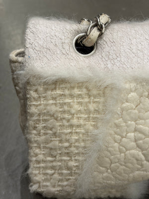 2010 Chanel shearling tweed patchwork big flap bag