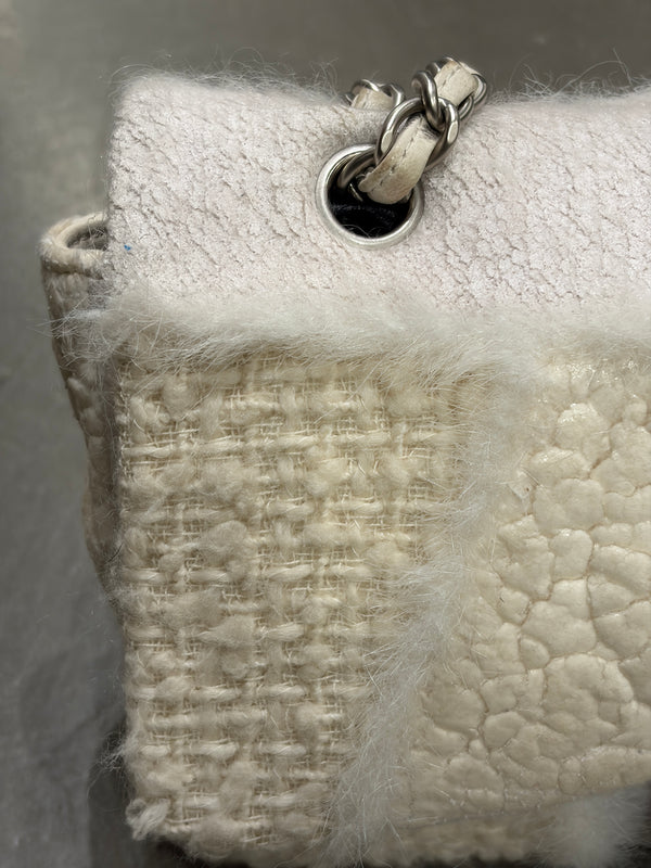 2010 Chanel shearling tweed patchwork big flap bag