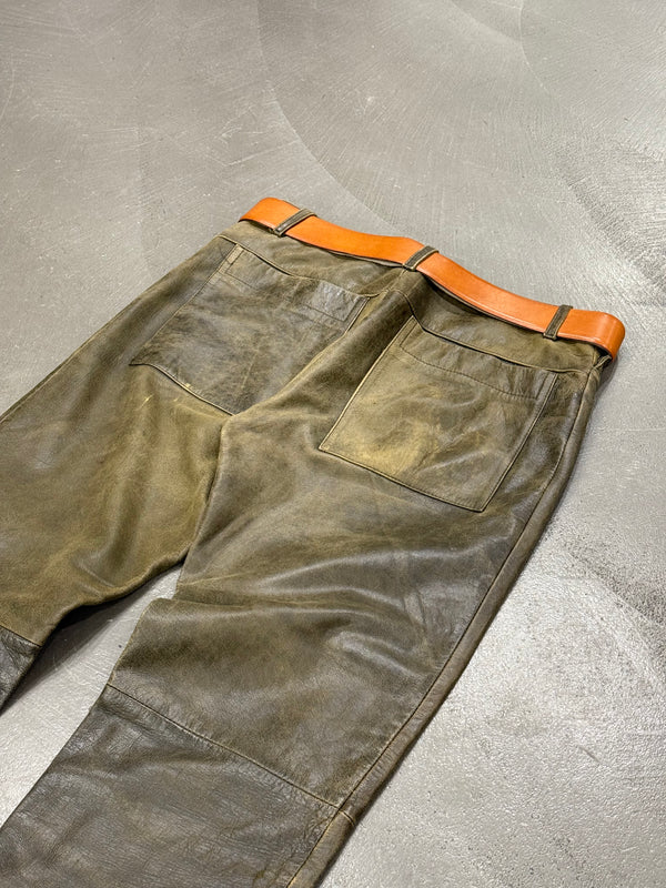 1990s Dirk Bikkembergs distressed leather belted pants