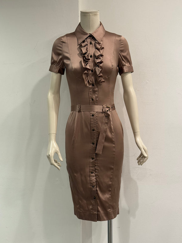 Cavalli ruffle trim belted midi dress
