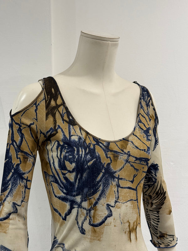 2000s Roberto Cavalli geometric open shoulders dress