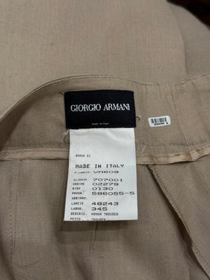 Giorgio Armani beige linen wide leg tailored trousers