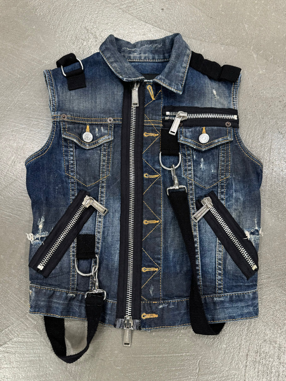 2016 Dsquared2 bondage straps zipper denim vest