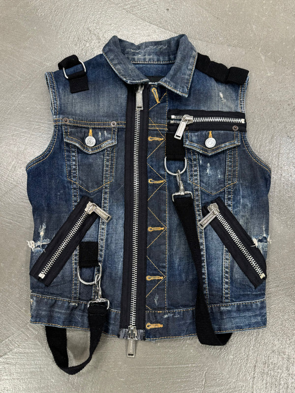 2016 Dsquared2 bondage straps zipper denim vest