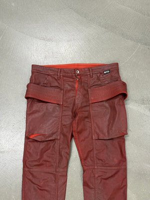 2010s Rick Owens red waxed cargo pants