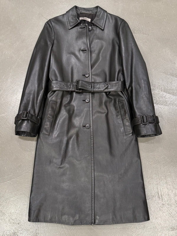 1990s Prada long leather coat