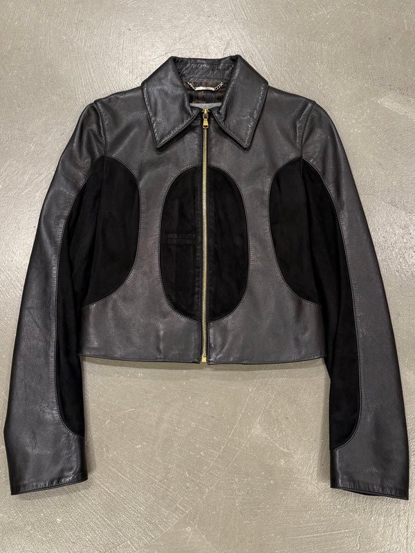 2001 Dolce & Gabbana cropped leather jacket with velvet panel inserts
