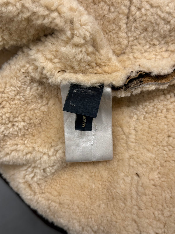 A/W2003 Roberto Cavalli cropped shearling aviator jacket with fox fur hood