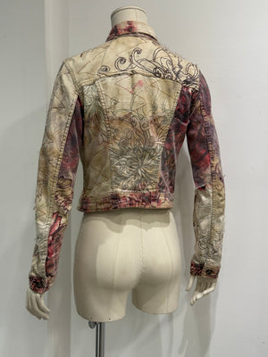 2001 Cavalli floral distressed double layer denim jacket