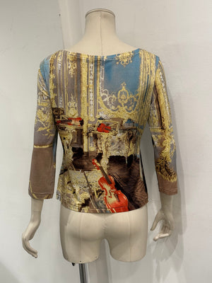 2000s Roberto Cavalli baroque interior print mesh top