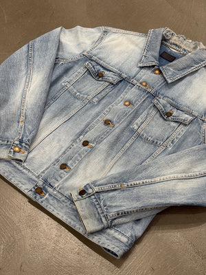 2020 Saint Laurent light wash distressed denim trucker jacket