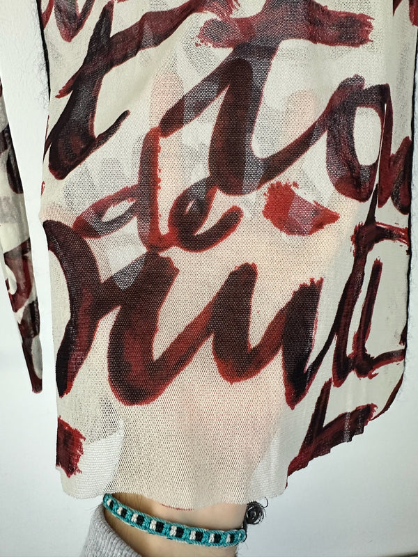 AW2001 Jean Paul Gaultier Blood Script sheer mesh top