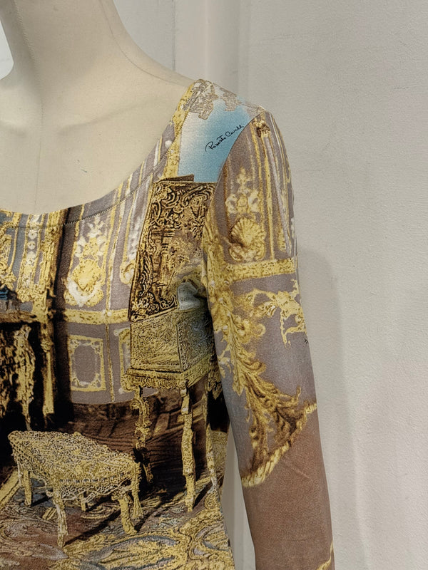2000s Roberto Cavalli baroque interior print mesh top