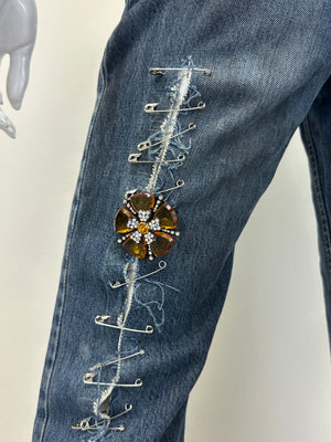 S/S 2001 Dolce & Gabbana safety pin punk jeans with broches