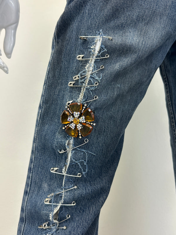 S/S 2001 Dolce & Gabbana safety pin punk jeans with broches