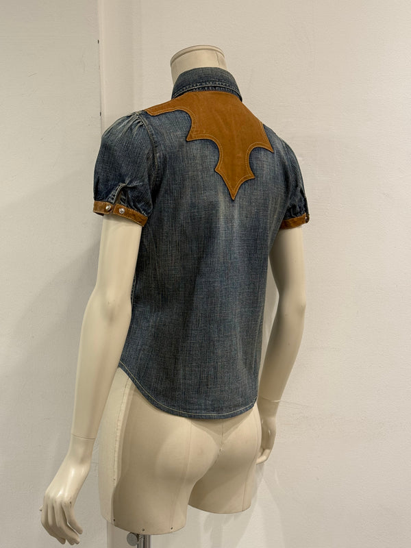 2000s Dsquared2 western denim leather panel shirt
