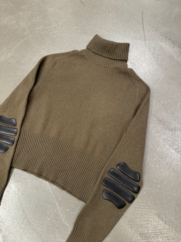 A/W 1999 Prada biker knit sweater with leather patches