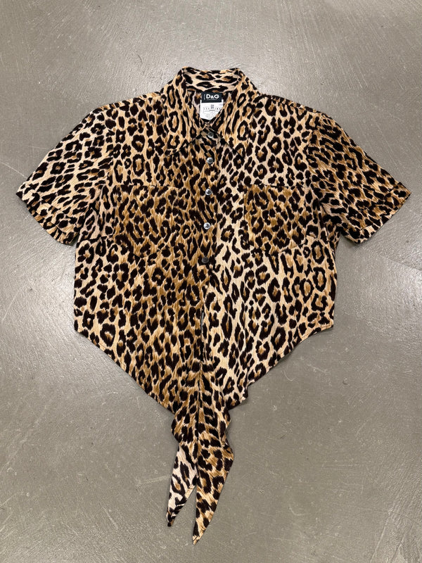 Dolce & Gabbana waist-tie detail leopard print shirt