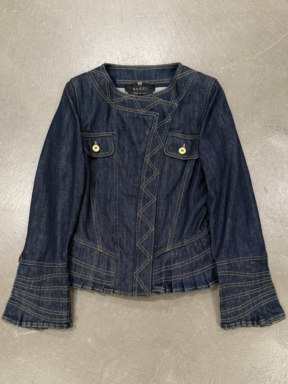 S/S2004 Gucci by Tom Ford paneled biker denim jacket