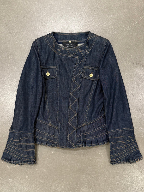 S/S2004 Gucci by Tom Ford paneled biker denim jacket