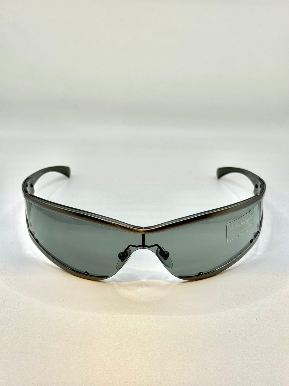 1990s Salvatore Ferragamo futuristic metallic sunglasses - new