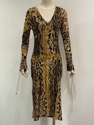F/W2003 Roberto Cavalli leopard print dress with chains