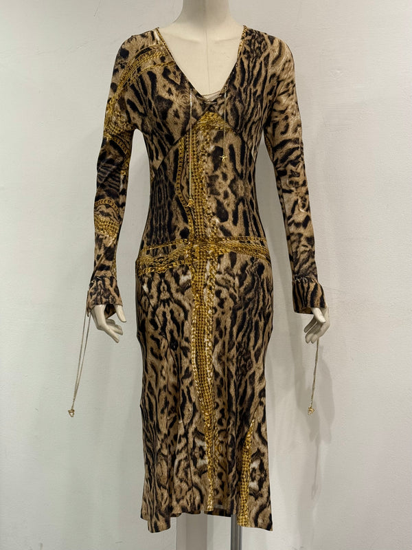 F/W2003 Roberto Cavalli leopard print dress with chains