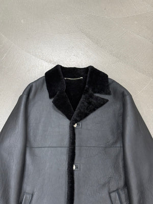 1980s Claude Montana black shearling leather coat