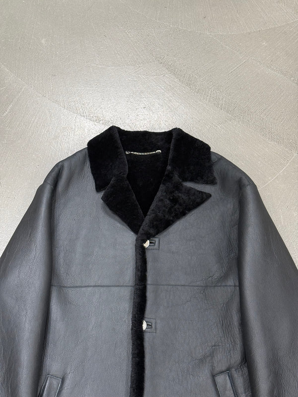 1980s Claude Montana black shearling leather coat
