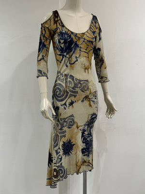 2000s Roberto Cavalli geometric open shoulders dress