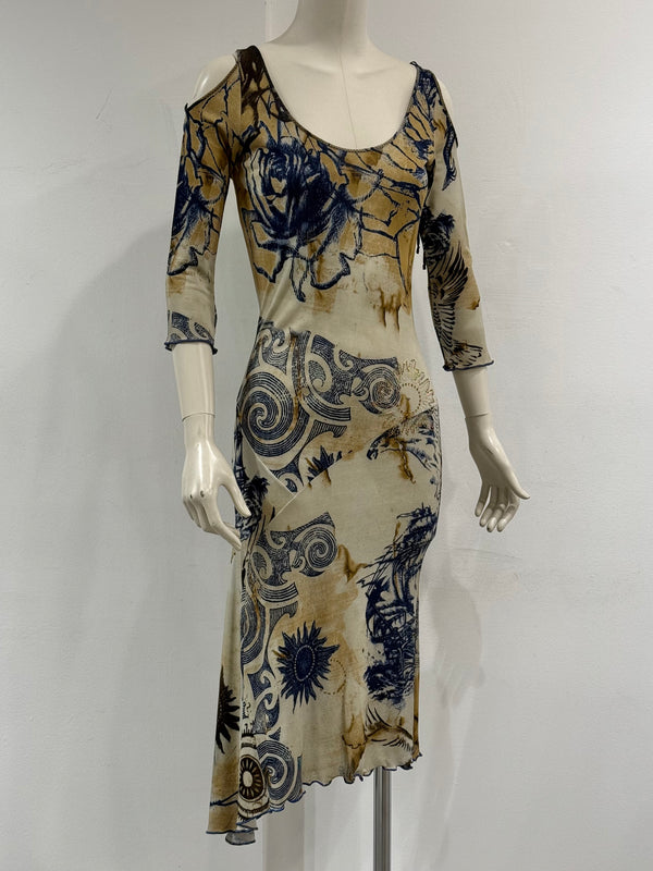 2000s Roberto Cavalli geometric open shoulders dress