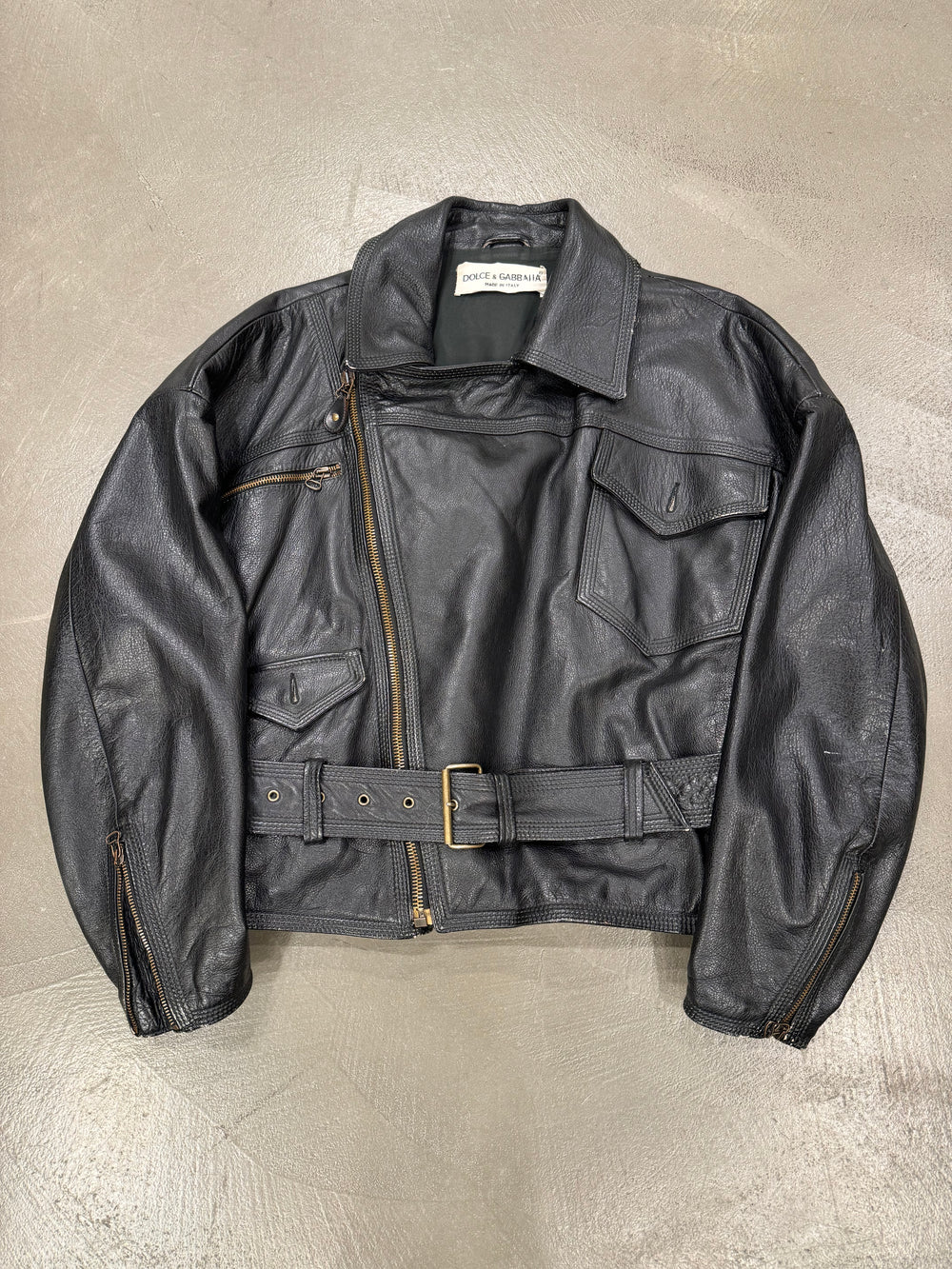 S/S 1992 Dolce & Gabbana leather biker boxy jacket