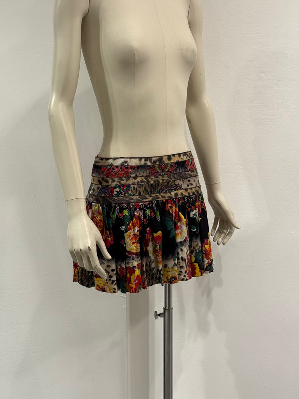 2000s Cavalli floral and leopard print mini skirt