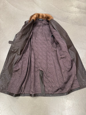2000s Gianni Versace Couture ostrich embossed leather coat