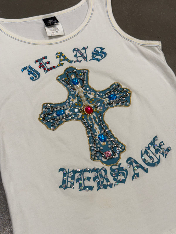 2000s Versace embellished stones cross tank top
