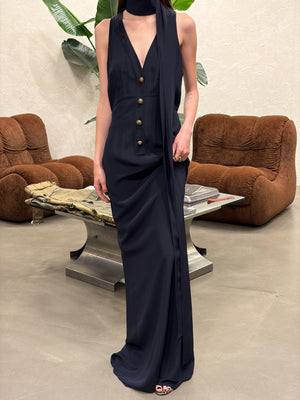 2000s Chanel silk scarf-neck maxi dress