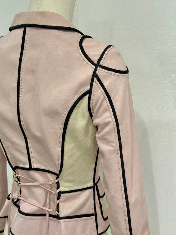 2000s Roberto Cavalli fitted pink leather jacket