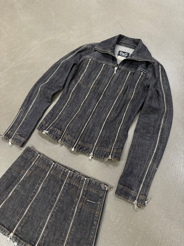 S/S 2004 Dolce & Gabbana zipper denim set (jacket + skirt)