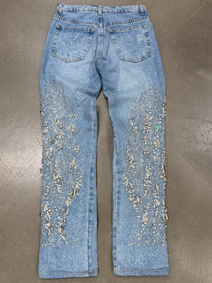 1999 Roberto Cavalli crystal embellished denim straight jeans