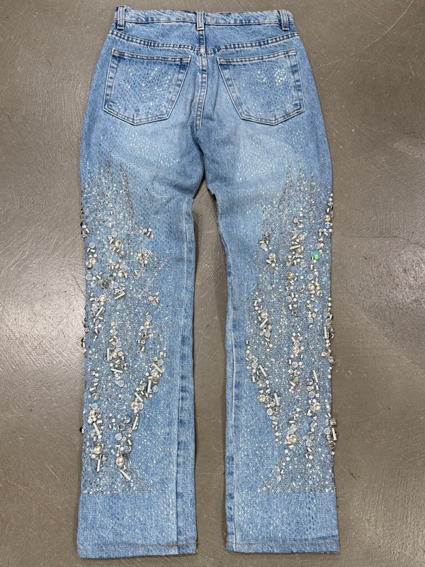 1999 Roberto Cavalli crystal embellished denim straight jeans