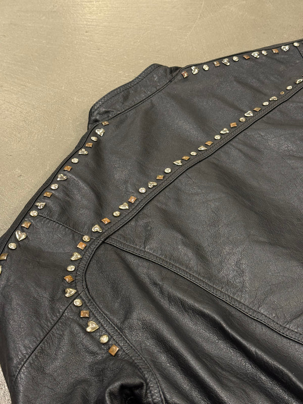 1990s Gianni Versace "Playboy" studded leather bomber jacket