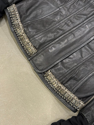 2000s Roberto Cavalli safety pin military leather jacket