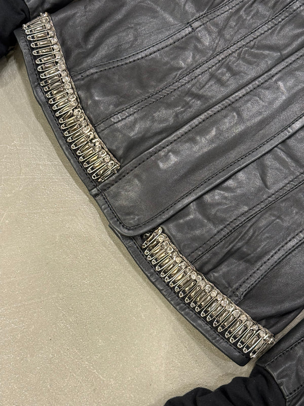 2000s Roberto Cavalli safety pin military leather jacket
