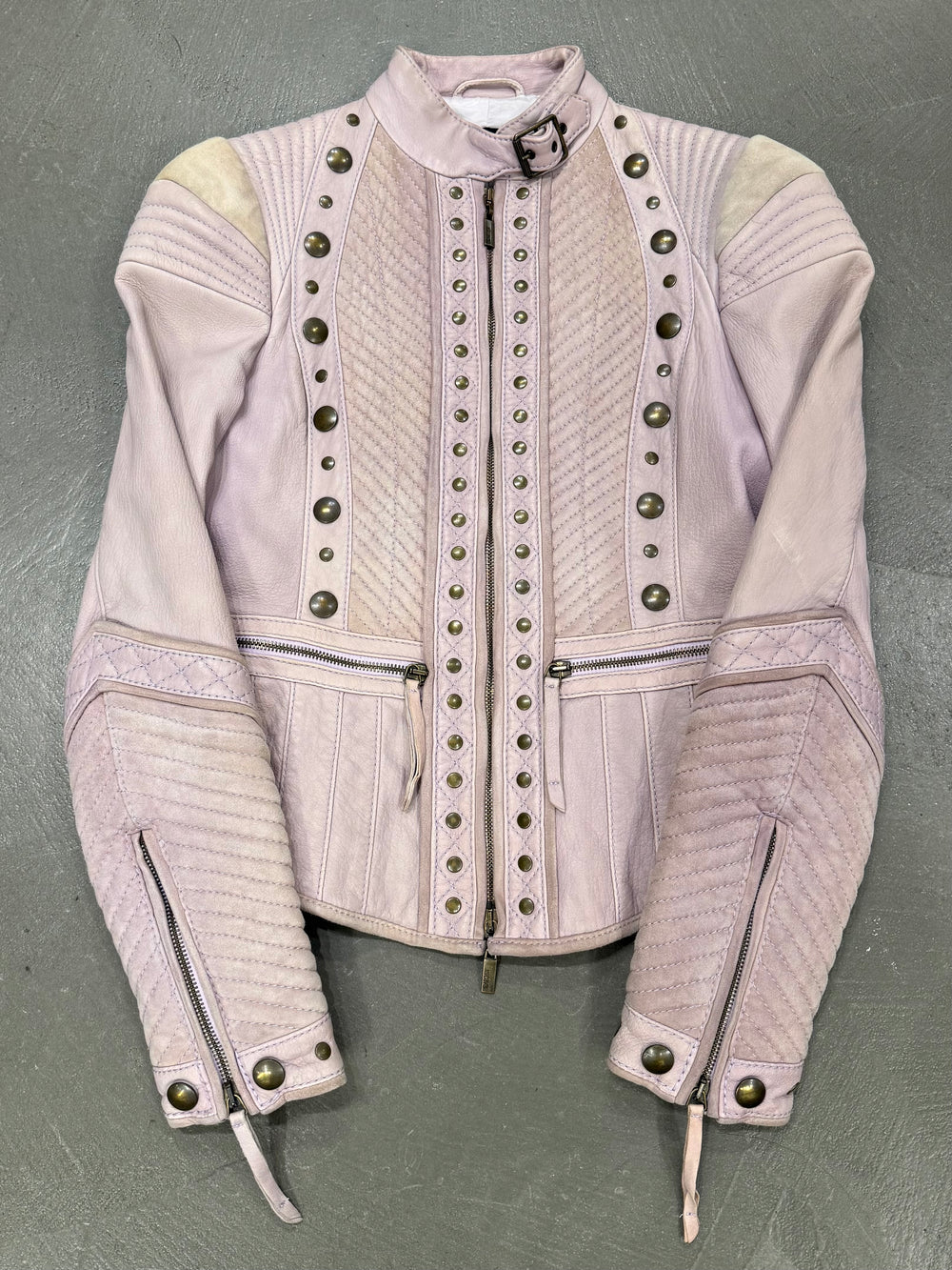 2000s Cavalli napoleon studded suede moto jacket